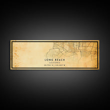 Load image into Gallery viewer, Panoramic Long Beach map print poster or framed canvas | California map print poster canvas | city map print poster canvas, distressed map
