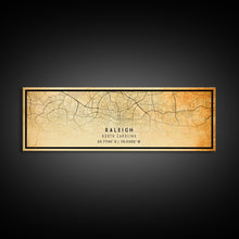 Load image into Gallery viewer, Panoramic Raleigh North Carolina map print poster or framed canvas, Raleigh map print poster canvas, city map Canvas print, Travel Art
