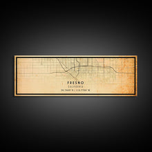 Load image into Gallery viewer, Panoramic Distressed Fresno California Map, Framed Canvas Print Or Poster, California Map Print, City Wall Art Map Print, Rustic Map Art
