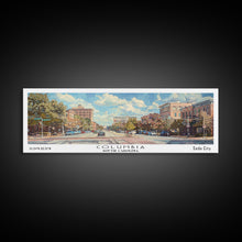 Cargar imagen en el visor de la galería, Columbia South Carolina Panoramic Watercolor Painting Framed Canvas Print, Travel Poster Art, Urban Cityscape, Living Room Decor, Wall Hanging, Office Art, Southern Charm Gift
