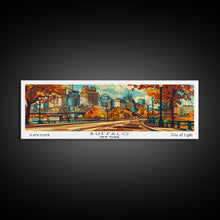 Carregar imagem no visualizador da galeria, Buffalo New York Panoramic Painting Framed Canvas Print, Mid Century Modern Art, Pop Art Style, Travel Poster, Living Room Decor
