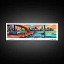 Cargar imagen en el visor de la galería, Chicago Illinois Panoramic Painting Framed Canvas Print, Mid Century Modern Art, Pop Art Style, Travel Poster, Living Room Decor

