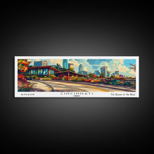 Cargar imagen en el visor de la galería, Cincinnati Ohio Panoramic Painting Framed Canvas Print, Mid Century Modern Art, Pop Art Style, Travel Poster, Wall Art Decor
