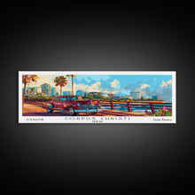 Load image into Gallery viewer, Corpus Christi Texas Panoramic Painting Framed Canvas Print, Mid Century Modern Art, Pop Art Style, Travel Poster, Living Room Decor
