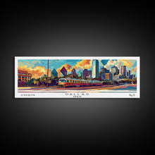 Load image into Gallery viewer, Dallas Texas Panoramic Wall Art Framed Canvas Print, Mid Century Modern Art, Pop Art Style, Travel Poster, Home Decor, Wall Hanging
