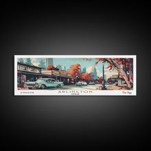 Carregar imagem no visualizador da galeria, Arlington Texas Panoramic Wall Art, Mid Century Modern Framed Canvas Print, Retro Pop Art Travel Poster, Office Wall Art, Living Room Decor
