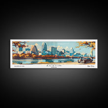 Carregar imagem no visualizador da galeria, Austin Texas Panoramic Painting, Mid Century Modern Framed Canvas Print, Retro Pop Art Travel Poster, Wall Art, Home Decor, Office Art, Gift Idea

