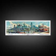Cargar imagen en el visor de la galería, Cincinnati Ohio Panoramic Wall Art, Retro Pop Art Framed Canvas Print, Mid Century Modern Travel Poster, Living Room Decor, Wall Hanging, Office Art
