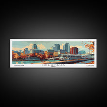 Cargar imagen en el visor de la galería, Columbus Ohio Panoramic Painting, Mid Century Modern Framed Canvas Print, Retro Pop Art Travel Poster, Wall Art, Home Decor, Office Art, Gift Idea
