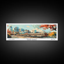 Load image into Gallery viewer, Durham North Carolina Panoramic Painting, Mid Century Modern Framed Canvas Print, Retro Pop Art Travel Poster, Wall Decor, Home Decor, Wall Hanging
