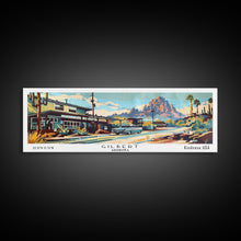 Carregar imagem no visualizador da galeria, Gilbert Arizona Panoramic Painting, Mid Century Modern Framed Canvas Print, Retro Pop Art Travel Poster, Living Room Art, Wall Hanging, Office Decor
