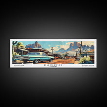 Load image into Gallery viewer, Phoenix Arizona Panoramic Painting, Retro Style Framed Canvas Print, Mid Century Modern Art, Pop Art Travel Poster, Home Office Decor
