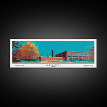 Carregar imagem no visualizador da galeria, Akron Ohio Panoramic Painting, Mid Century Modern Framed Canvas Print, Retro Pop Art Travel Poster, Living Room Wall Art Decor, City Art
