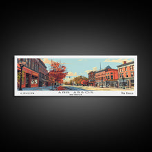 Carregar imagem no visualizador da galeria, Ann Arbor Michigan Panoramic Painting, Mid Century Modern Framed Canvas Print, Retro Pop Art Travel Poster, Office Art, City Print
