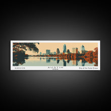 Carregar imagem no visualizador da galeria, Austin Texas Panoramic Painting, Mid Century Modern Framed Canvas Print, Retro Pop Art Travel Poster, Home Decor, City Art
