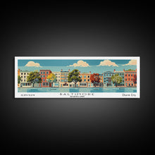 Load image into Gallery viewer, Baltimore Maryland Panoramic Painting, Mid Century Modern Framed Canvas Print, Retro Pop Art Travel Poster, Office Wall Art, City Print
