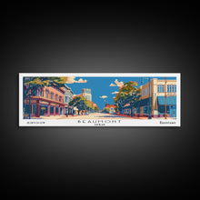 Carregar imagem no visualizador da galeria, Beaumont Texas Panoramic Painting, Mid Century Modern Framed Canvas Print, Retro Pop Art Travel Poster, Living Room Wall Art, City Print
