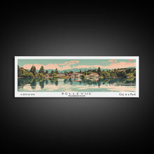 Cargar imagen en el visor de la galería, Bellevue Washington Panoramic Painting, Mid Century Modern Framed Canvas Print, Retro Pop Art Travel Poster, Office Wall Art, City Print
