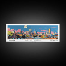 Carregar imagem no visualizador da galeria, Birmingham Alabama Panoramic Painting, Mid Century Modern Framed Canvas Print, Retro Pop Art Travel Poster, Office Wall Art, City Print
