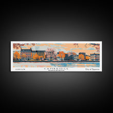 Carregar imagem no visualizador da galeria, Cambridge Massachusetts Panoramic Painting, Mid Century Modern Framed Canvas Print, Retro Pop Art Travel Poster, Home Decor, City Print
