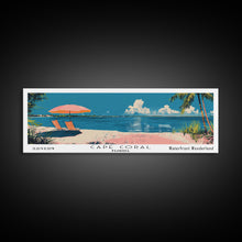 Carregar imagem no visualizador da galeria, Cape Coral Florida Panoramic Painting, Mid Century Modern Framed Canvas Print, Retro Pop Art Travel Poster, Home Decor, City Print
