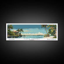 Carregar imagem no visualizador da galeria, Cape Coral Florida Panoramic Painting, Mid Century Modern Framed Canvas Print, Retro Pop Art Travel Poster, Home Decor, City Print
