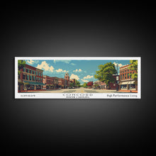 Cargar imagen en el visor de la galería, Concord North Carolina Panoramic Wall Art, Mid Century Modern Framed Canvas Print, Retro Pop Art Travel Poster, City Office Art, Home Decor
