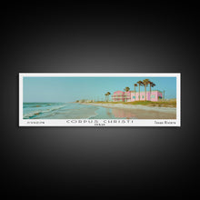 Load image into Gallery viewer, Corpus Christi Texas Panoramic Painting, Mid Century Modern Framed Canvas Print, Retro Pop Art Travel Poster, City Home Decor, Office Wall Art
