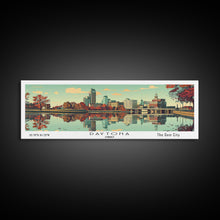 Load image into Gallery viewer, Dayton Ohio Panoramic Wall Art, Mid Century Modern Framed Canvas Print, Retro Pop Art Travel Poster, City Home Decor, Office Decor
