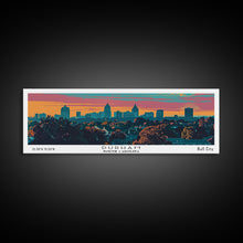 Load image into Gallery viewer, Durham North Carolina Panoramic Painting, Mid Century Modern Framed Canvas Print, Retro Pop Art Travel Poster, City Wall Art, Office Decor
