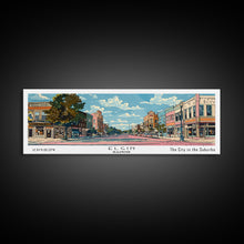 Load image into Gallery viewer, Elgin Illinois Panoramic Painting, Mid Century Modern Framed Canvas Print, Retro Pop Art Travel Poster, City Wall Art, Living Room Decor
