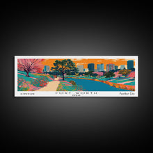 Load image into Gallery viewer, Fort Worth Texas Panoramic Painting, Mid Century Modern Framed Canvas Print, Retro Pop Art Travel Poster, Office Wall Decor
