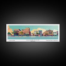 Cargar imagen en el visor de la galería, Hampton Virginia Panoramic Painting, Mid Century Modern Framed Canvas Print, Retro Pop Art Travel Poster, Office Wall Decor
