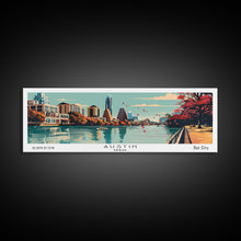 Carregar imagem no visualizador da galeria, Austin Texas Panoramic Painting, Framed Canvas Print, Mid Century Modern Wall Art, Retro Pop Art Travel Poster, Home Decor, City Art

