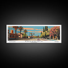 Carregar imagem no visualizador da galeria, Bakersfield California Panoramic Painting, Framed Canvas Print, Mid Century Modern Wall Art, Retro Pop Art Travel Poster, Living Room Decor, City Art
