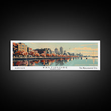 Load image into Gallery viewer, Baltimore Maryland Panoramic Painting, Framed Canvas Print, Mid Century Modern Wall Art, Retro Pop Art Travel Poster, Office Decor, City Art
