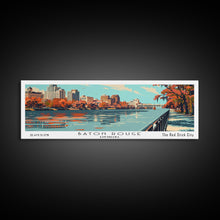 Load image into Gallery viewer, Baton Rouge Louisiana Panoramic Painting, Framed Canvas Print, Mid Century Modern Wall Art, Retro Pop Art Travel Poster, Living Room Decor, City Art
