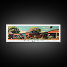 Carregar imagem no visualizador da galeria, Brownsville Texas Panoramic Painting, Framed Canvas Print, Mid Century Modern Wall Art, Retro Pop Art Travel Poster, Living Room Decor, City Art
