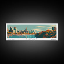 Carregar imagem no visualizador da galeria, Buffalo New York Panoramic Painting, Framed Canvas Print, Mid Century Modern Wall Art, Retro Pop Art Travel Poster, Office Decor, City Art
