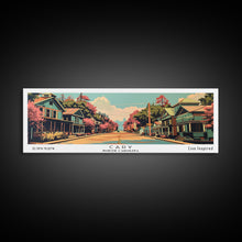 Cargar imagen en el visor de la galería, Cary North Carolina Panoramic Painting, Framed Canvas Print, Mid Century Modern Wall Art, Retro Pop Art Travel Poster, Living Room Decor, City Art
