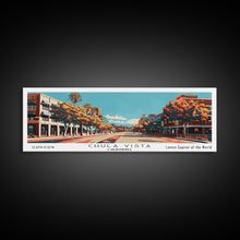 Cargar imagen en el visor de la galería, Chula Vista California Panoramic Painting, Framed Canvas Print, Mid Century Modern Wall Art, Retro Pop Art Travel Poster, Home Decor, City Art
