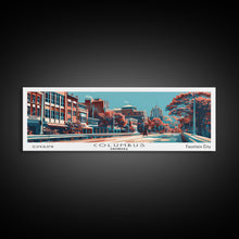 Cargar imagen en el visor de la galería, Columbus Georgia Panoramic Painting, Framed Canvas Print, Mid Century Modern Wall Art, Retro Pop Art Travel Poster, Home Decor, City Art

