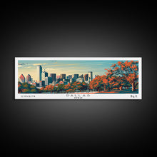 Load image into Gallery viewer, Dallas Texas Panoramic Painting, Framed Canvas Print, Mid Century Modern Wall Art, Retro Pop Art Travel Poster, Home Decor, City Art
