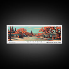 Load image into Gallery viewer, Elk Grove California Panoramic Painting, Framed Canvas Print, Mid Century Modern Wall Art, Retro Pop Art Travel Poster, Office Decor, City Art
