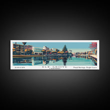 Load image into Gallery viewer, Elk Grove California Panoramic Painting, Framed Canvas Print, Mid Century Modern Wall Art, Retro Pop Art Travel Poster, Living Room Decor, City Art
