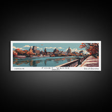 Load image into Gallery viewer, Fort Wayne Indiana Panoramic Painting, Framed Canvas Print, Mid Century Modern Wall Art, Retro Pop Art Travel Poster, Office Decor, City Art
