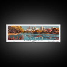 Load image into Gallery viewer, Fort Worth Texas Panoramic Painting, Framed Canvas Print, Mid Century Modern Wall Art, Retro Pop Art Travel Poster, Home Decor, City Art
