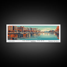 Load image into Gallery viewer, Newport News Virginia Panoramic Wall Art, Mid Century Modern Framed Canvas Print, Retro Pop Art Travel Poster, Office Decor, Cityscape Art
