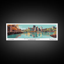 Load image into Gallery viewer, Pittsburgh Pennsylvania Panoramic Wall Art, Mid Century Modern Framed Canvas Print, Retro Pop Art Travel Poster, Office Decor, Gift Idea
