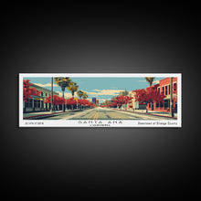Cargar imagen en el visor de la galería, Santa Ana California Panoramic Wall Art, Mid Century Modern Framed Canvas Print, Retro Pop Art Cityscape, Travel Poster, Living Room Decor
